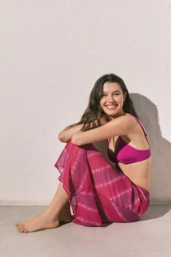 Saia midi em crepe estampado tie dye