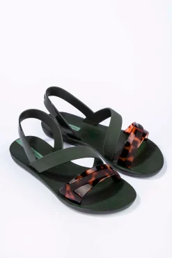 Sandália de tiras assimétricas com estampado animal