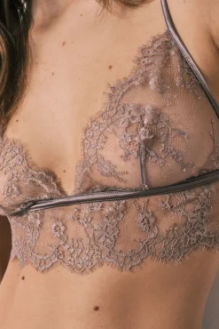 Soutien bralette de renda de flores marrom