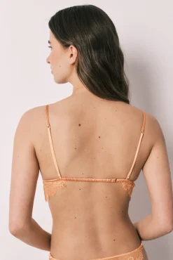 Soutien bralette de renda de flores laranja