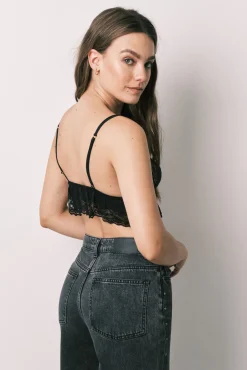 Soutien bralette triangular de renda preto