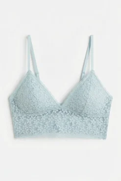 Soutien bralette triangular em renda azul