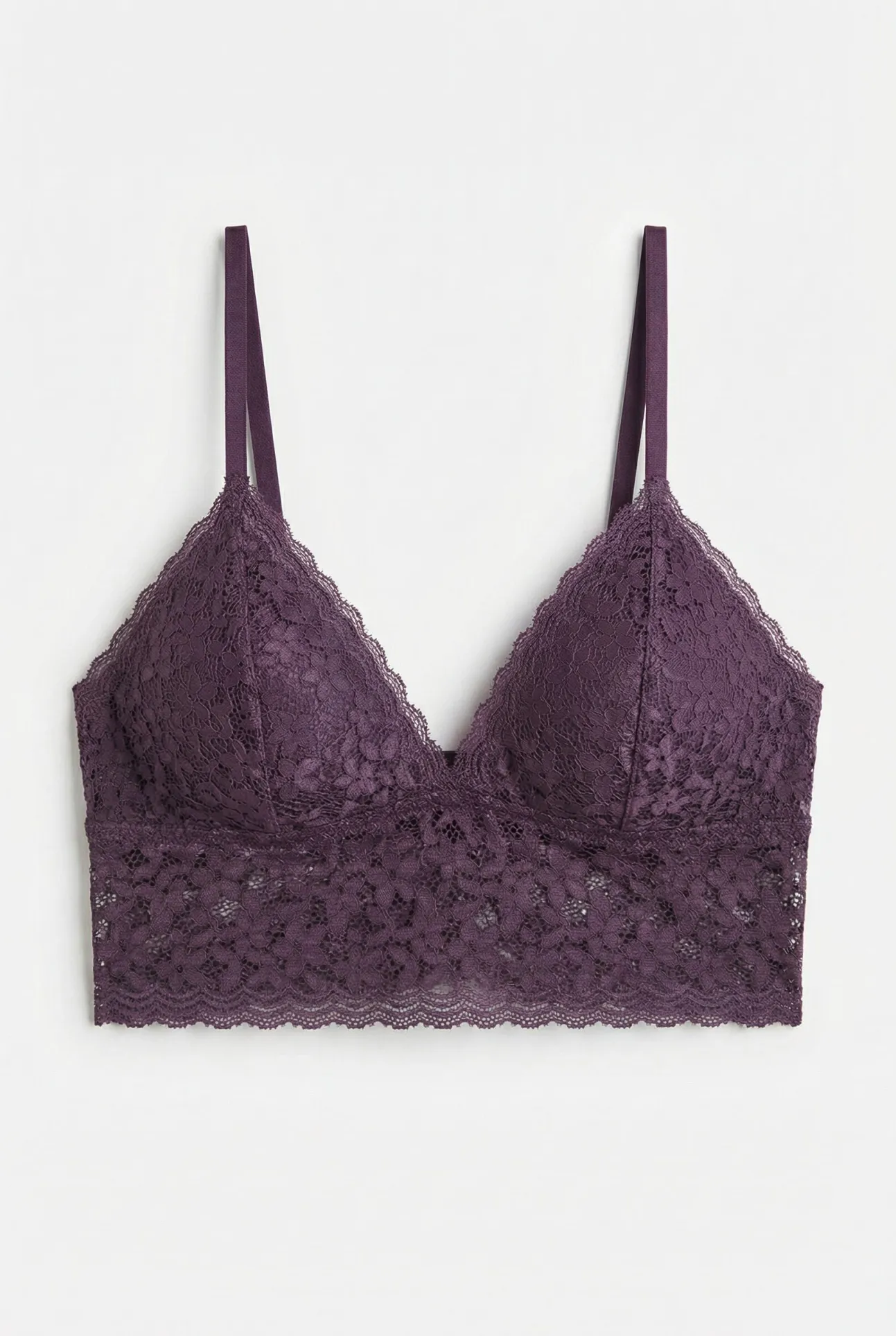 Soutien bralette triangular em renda grená