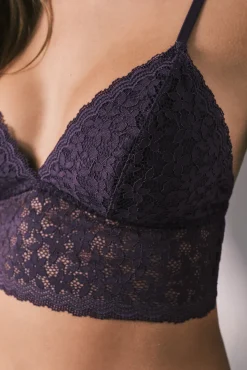 Soutien bralette triangular em renda grená