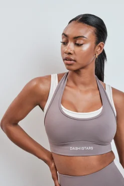 Soutien desportivo 4D Stretch sobreposição contraste marrom