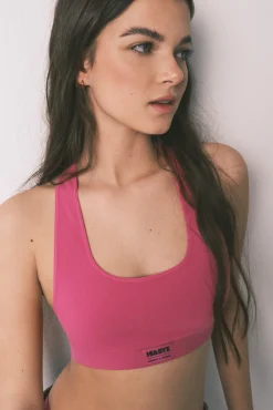 Soutien desportivo sem costura rosa