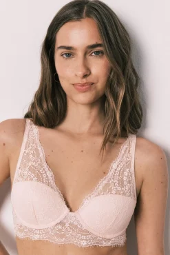 Soutien halter com enchimento em renda rosa INTUITIVE