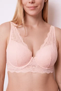 Soutien halter com enchimento em renda rosa INTUITIVE