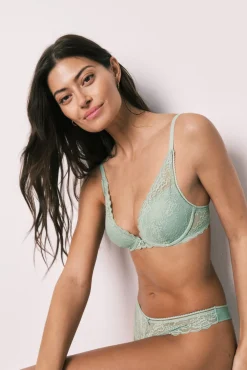 Soutien halter com enchimento em renda verde INTUITIVE