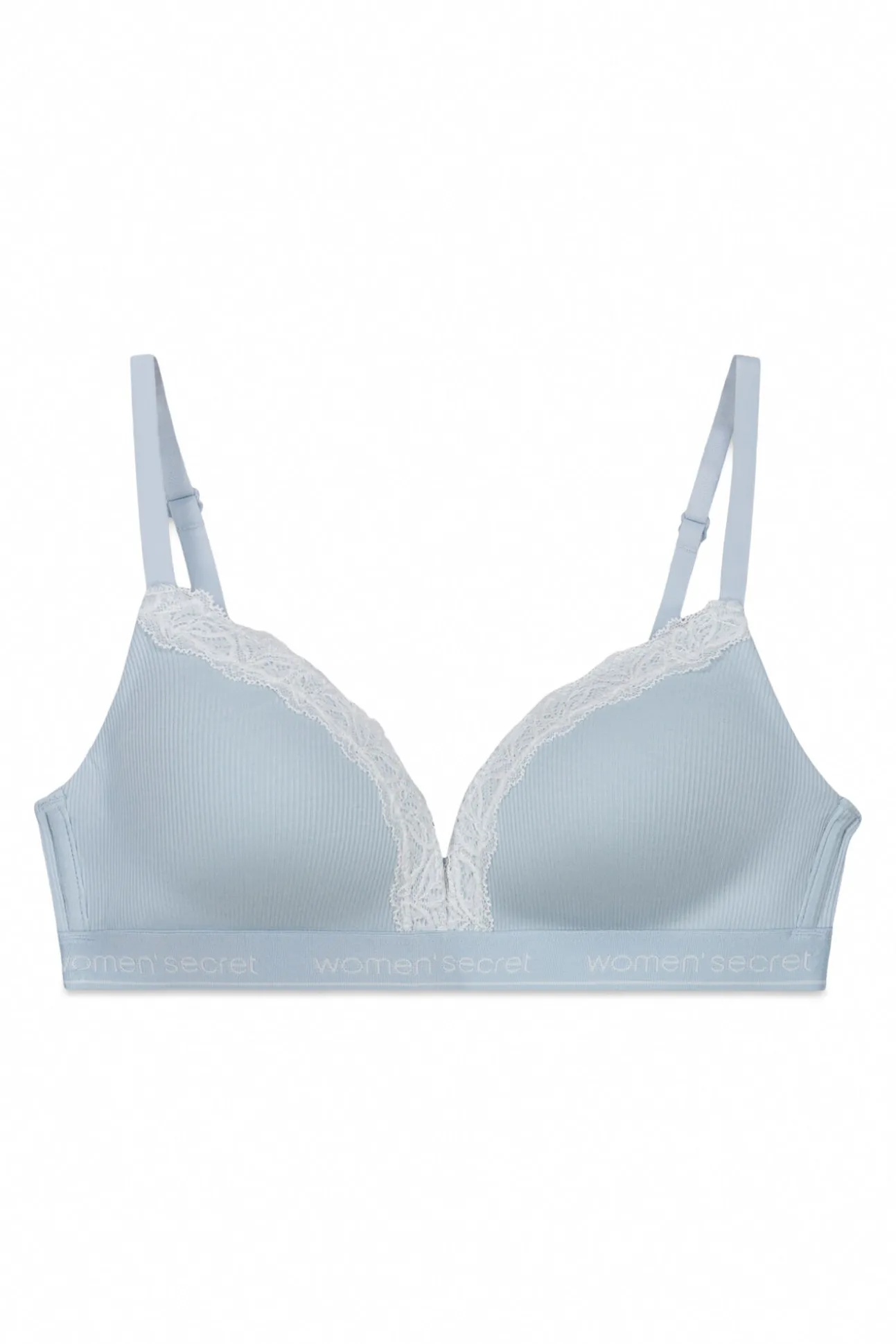 Soutien triangular canelado em algodão azul CHARMING