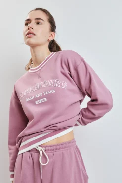 Sweatshirt college em felpa rosa