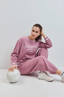 Sweatshirt college em felpa rosa