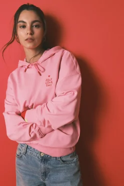Sweatshirt com capuz em algodão felpado rosa