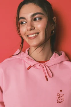 Sweatshirt com capuz em algodão felpado rosa