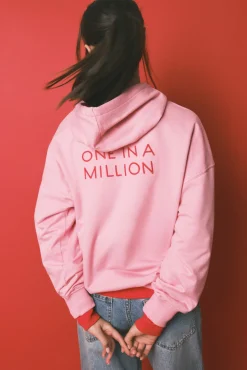 Sweatshirt com capuz em algodão felpado rosa