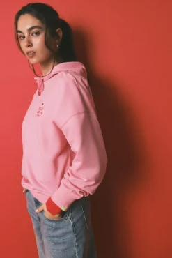 Sweatshirt com capuz em algodão felpado rosa