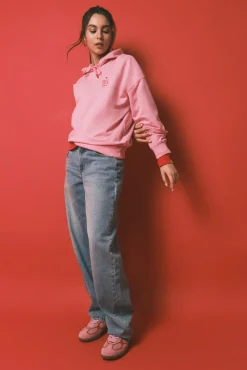 Sweatshirt com capuz em algodão felpado rosa