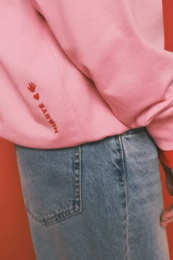 Sweatshirt com capuz em algodão felpado rosa