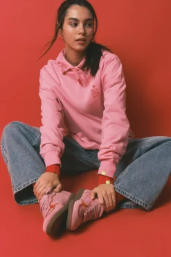 Sweatshirt com capuz em algodão felpado rosa