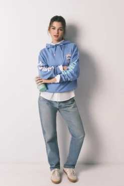 Sweatshirt com capuz em felpa de algodão azul