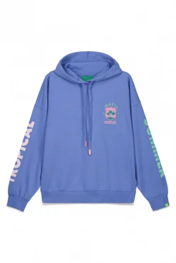 Sweatshirt com capuz em felpa de algodão azul