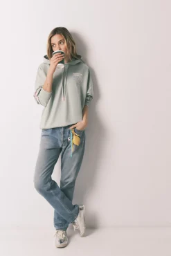 Sweatshirt com capuz em felpa de algodão verde