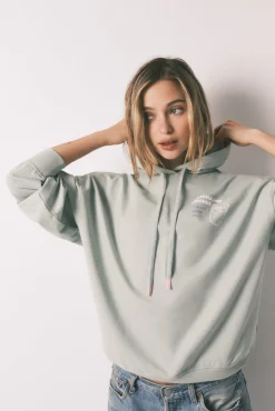 Sweatshirt com capuz em felpa de algodão verde