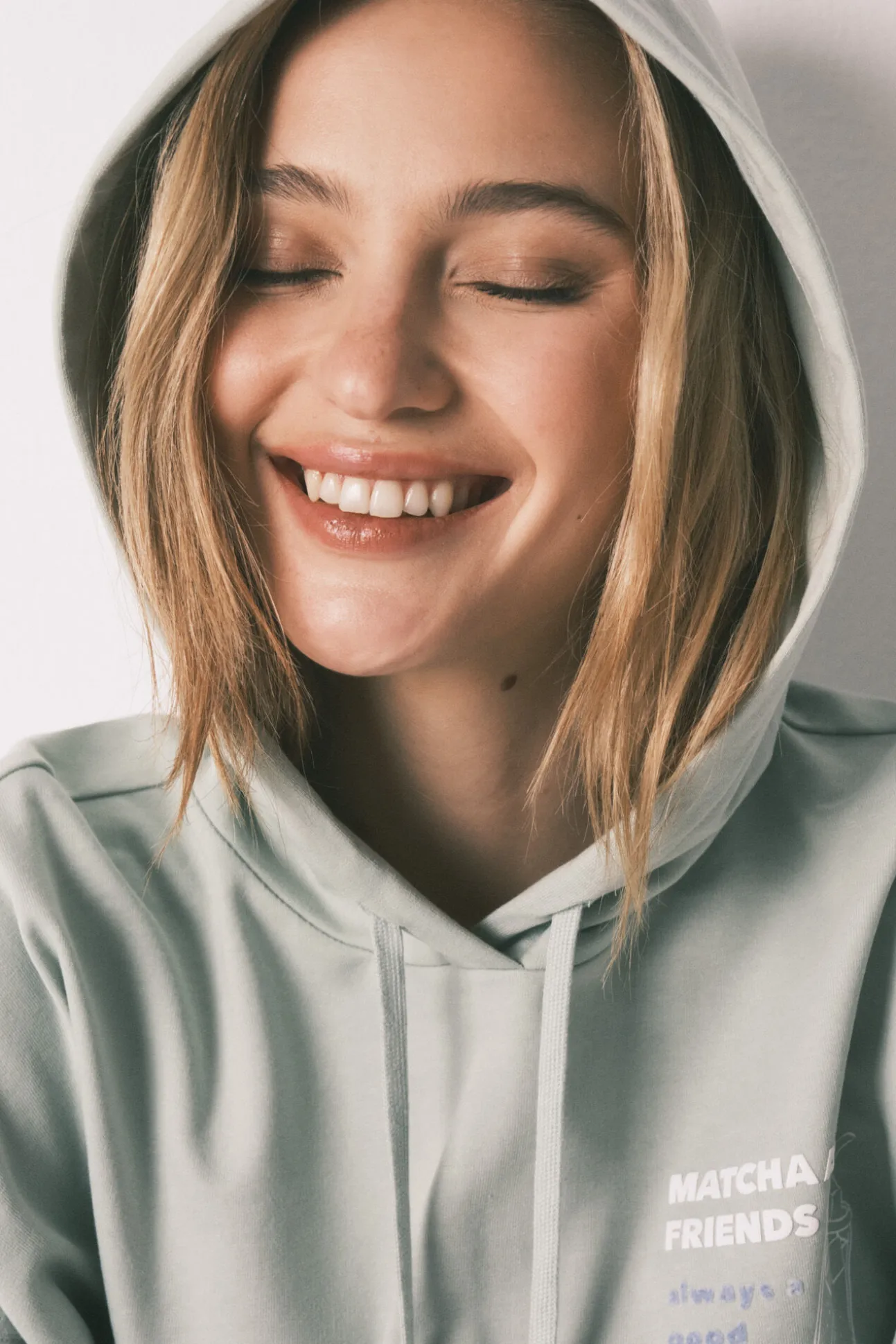Sweatshirt com capuz em felpa de algodão verde