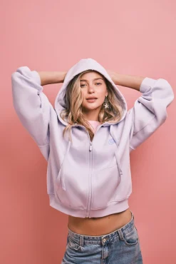 Sweatshirt com fecho-éclair e capuz lilás