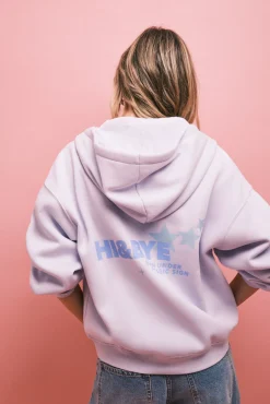 Sweatshirt com fecho-éclair e capuz lilás