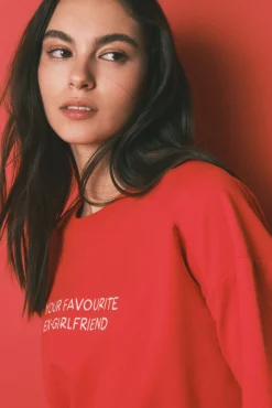 Sweatshirt curta lisa em felpa de algodão vermelha
