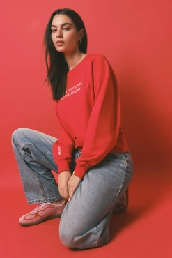 Sweatshirt curta lisa em felpa de algodão vermelha