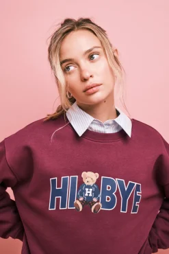 Sweatshirt de felpa com logo de ursinho grená