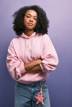 Sweatshirt em felpa com capuz rosa