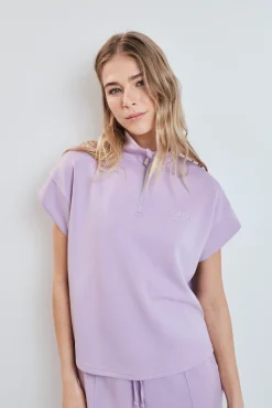 Sweatshirt manga curta em viscose suave lilás