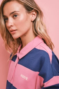 Sweatshirt polo riscas rosa roxo