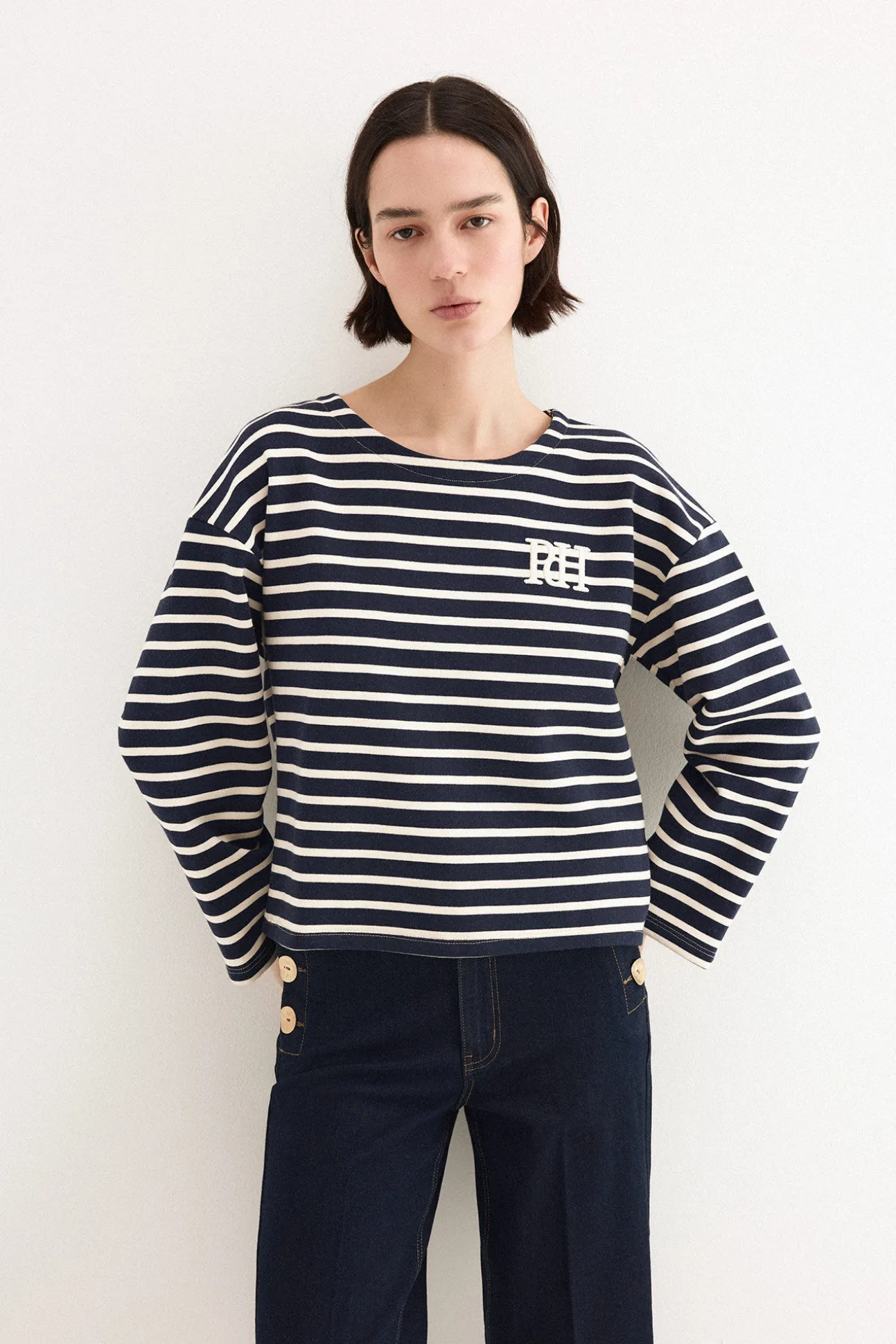 Sweatshirt às riscas com logo pdh