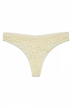 Tanga de renda cintura em V bege