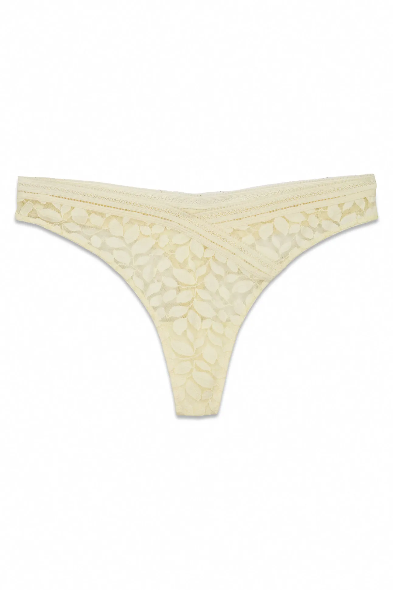 Tanga de renda cintura em V bege
