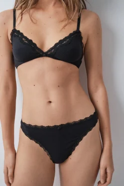 Tanga de tiras em algodão canelado preto