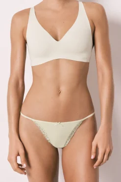 Tanga de tiras em microfibra e renda verde