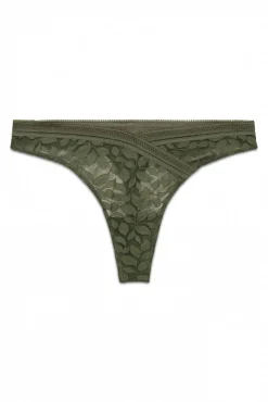 Tanga em renda cintura em V caqui
