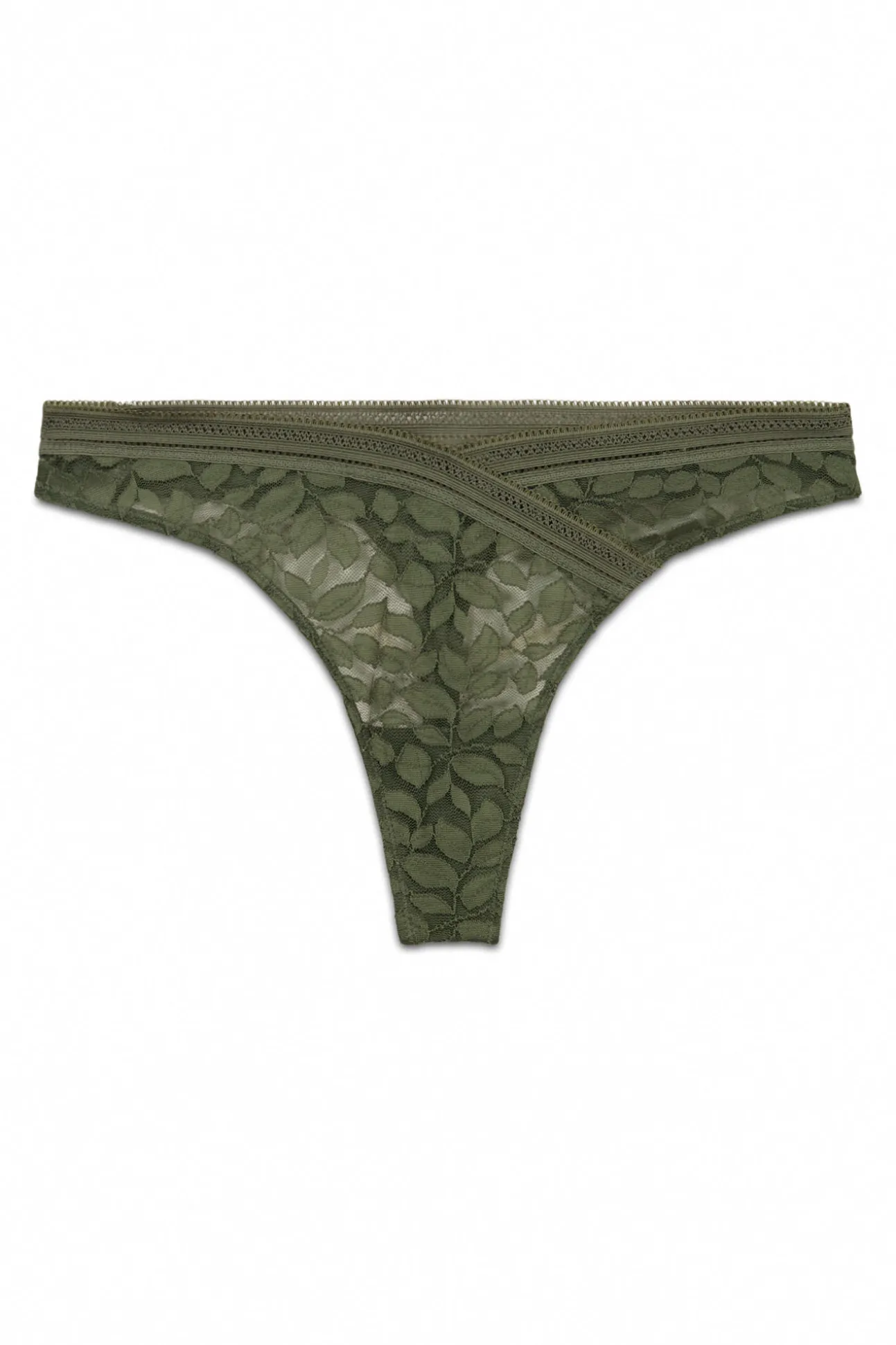 Tanga em renda cintura em V caqui