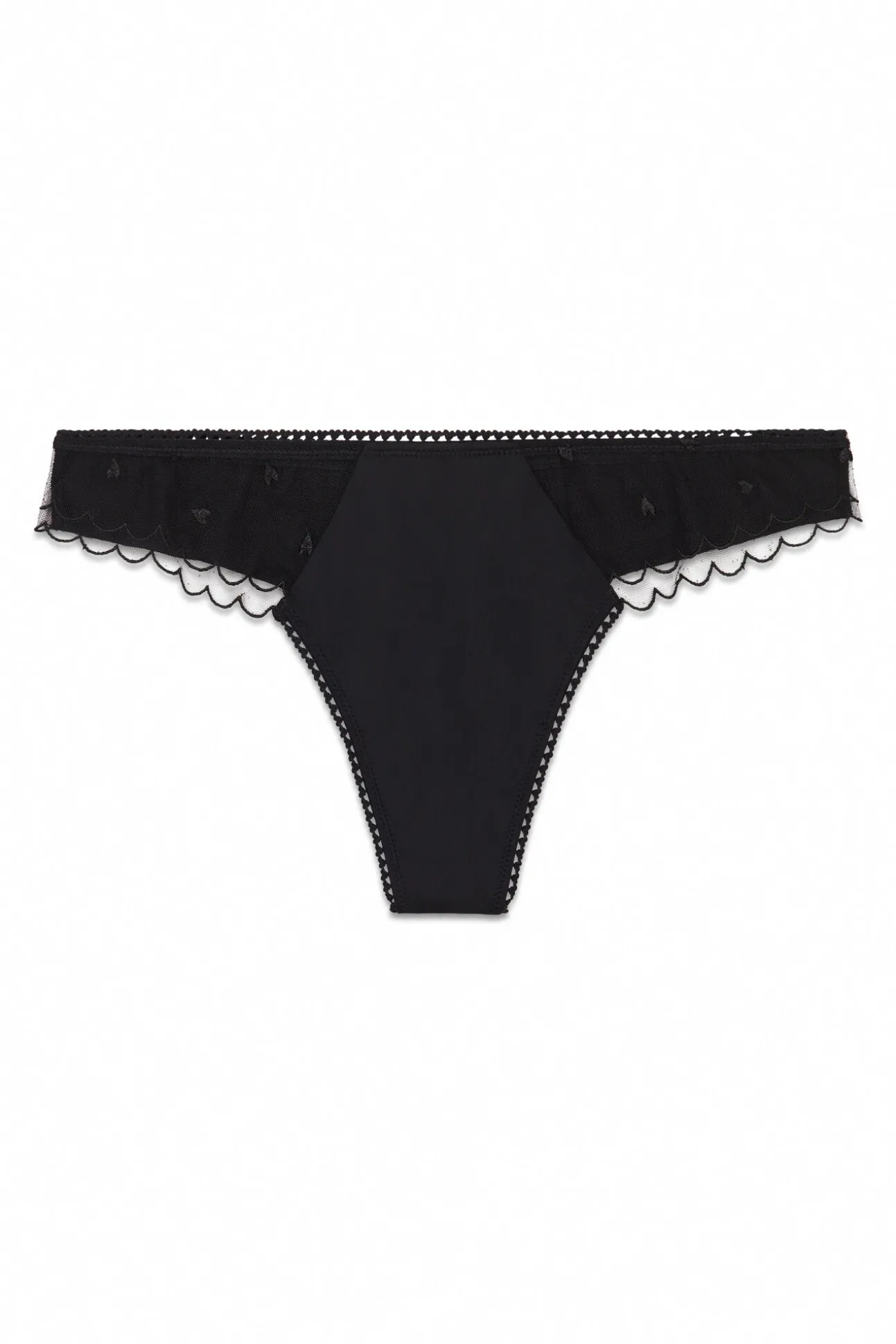 Tanga larga em tule bordada preta