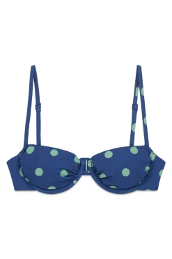 Top biquíni balconette azul e estampado bolinhas