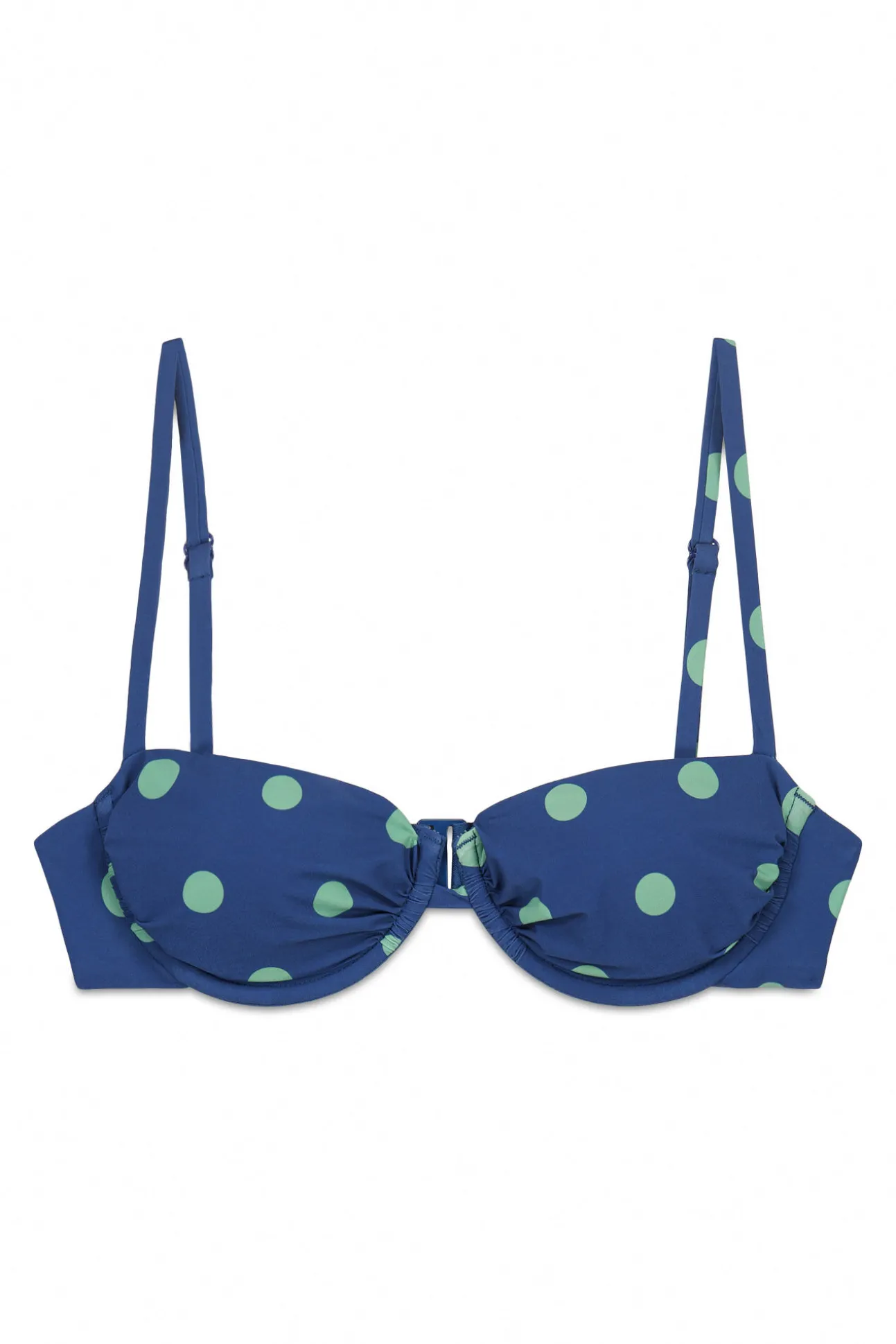 Top biquíni balconette azul e estampado bolinhas