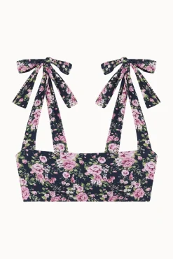 Top biquíni bandeau com alça de laço floral