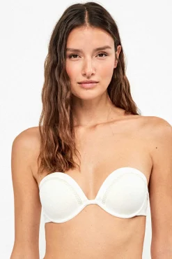 Top biquíni bandeau decote pronunciado