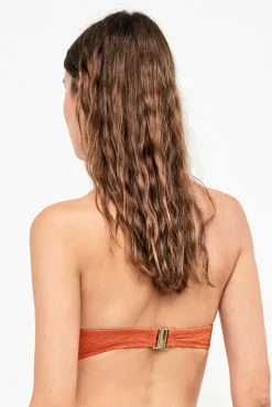 Top biquíni bandeau desmontável piqué lurex dourado