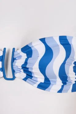 Top biquíni bandeau estampado ondas
